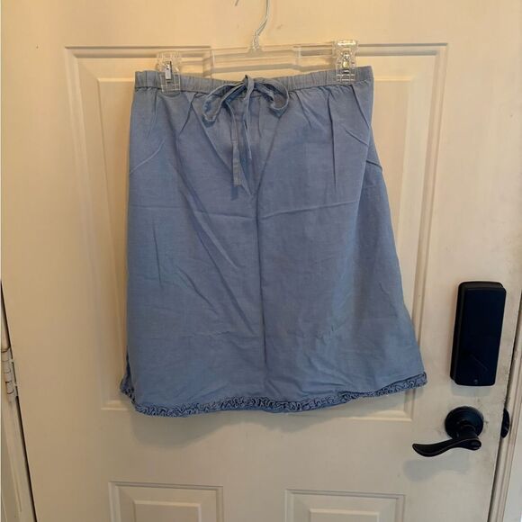 Denim&Co Blue Midi Chambray Skirt with Ruffle Hem size L - Picture 2 of 4